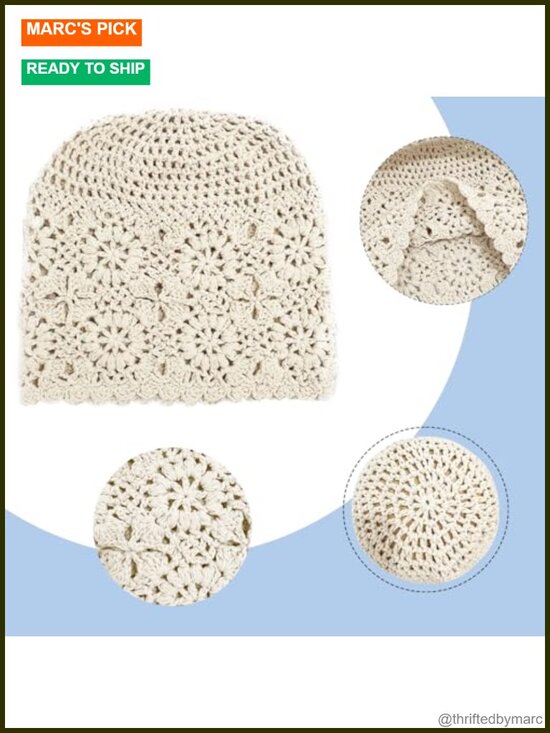 Handmade Crochet Beanie Hat Slouchy Floral Knit Skull Cap main image 6